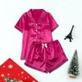 thumbnail image 1 of PNTUTB Women's Solid Color Collared Short Sleeve Pocket Top with Elastic Waist Shorts Casual Comfort Pajama Set, 1 of 6