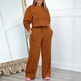 thumbnail image 1 of PNTUTB Women's Solid Color Crew Neck Long Sleeve Casual Short Top Drawstring Wide Leg Pant Pockets Loose Activewear Sets, 1 of 6