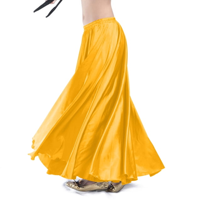 PNTUTB Women's Solid Color Flowing Elastic Waist Pleated Drapey Wide Hem Comfortable Ankle Length Skirt
