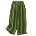 thumbnail image 1 of PNTUTB Women's Solid Color Lace Trimmed Casual Loose Breathable Elastic Waist Wide Leg Pants with Pockets, 1 of 5
