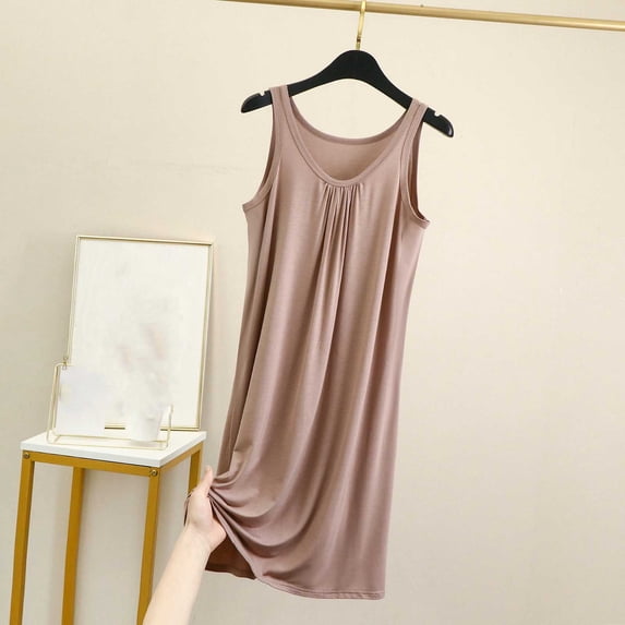 PNTUTB Women's Solid Color Plus Size Summer Lightweight Loose Round Neck Tank Top Casual Loungewear Nightgown