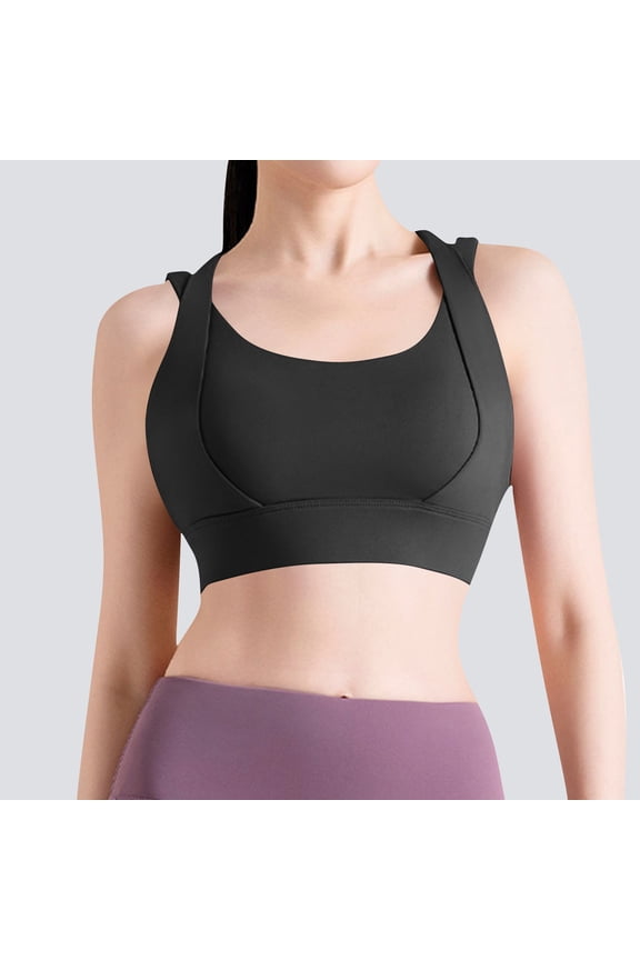 Women's Solid Color Sports Bra for Workouts and Yoga,Double-Strap Cross-Back Design with Back Hook Closure Shock-Absorbing Wire-Free Stretchy Bra