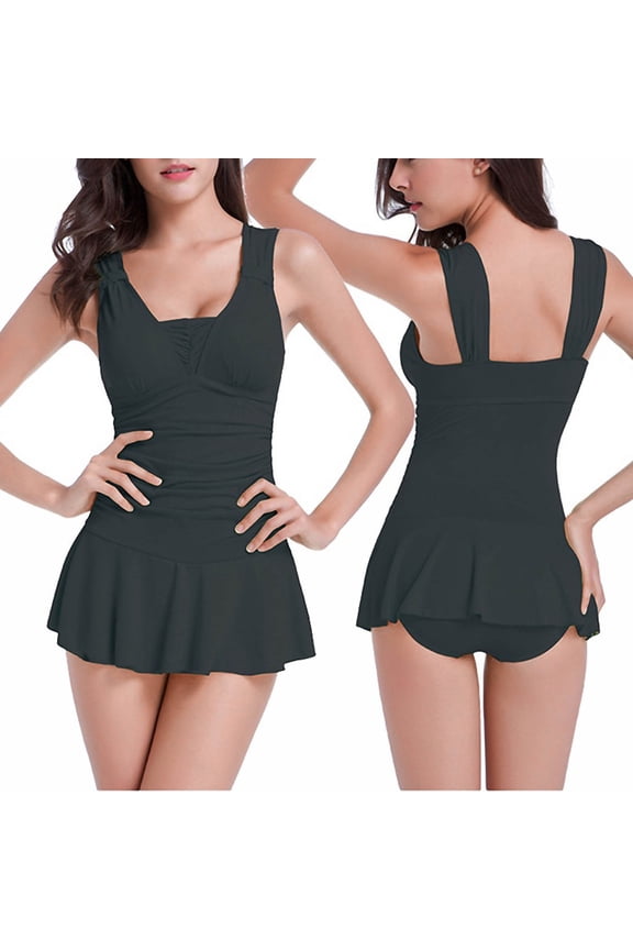 Women's Solid Color Summer Modest One Piece Swimsuit with Tummy Coverage and Waist Defining Design