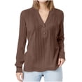 thumbnail image 1 of PNTUTB Women's Solid Color Textured V-Neck Long Sleeve Button-Front Pullover Casual Oversized Top&Flash Picks, 1 of 5