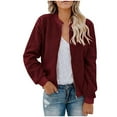 thumbnail image 1 of PNTUTB Women's Fashion Solid Color Long Sleeve Zipper Hoodless Pocket Casual Jacket&Flash Picks, 1 of 5