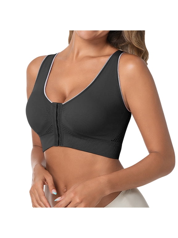 Women's Sports Bra for Fitness and Yoga Front-Closure Design with Shock Absorption Gathering Effect Breathability Wire-Free Athletic Bra