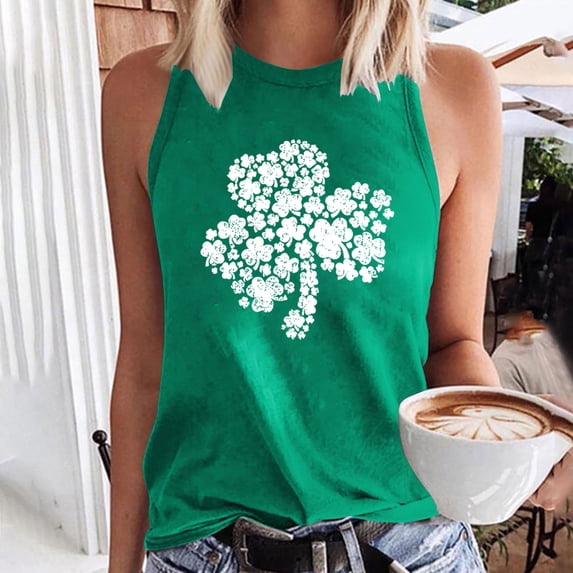 PNTUTB Women's St. Patrick's Day Fashion Print Crew Neck Pullover Casual Comfortable Sleeveless Tank Tops