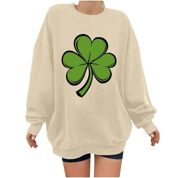 PNTUTB Women's St.Patricks Day Fashion Loose Fit Casual Crew Neck Long Sleeve Cute Print Hoodless Pullover Comfort Sweatshirts