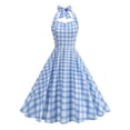thumbnail image 1 of PNTUTB Women's Summer Casual Comfort Beach Resort Fashion Plaid Print V-Neck Halter Neck Tie Back Dress, 1 of 5