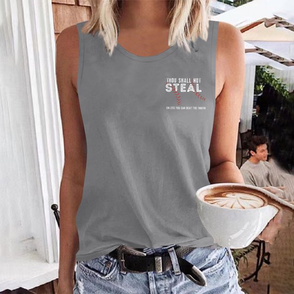 PNTUTB Women's Summer Casual Fashion Basic Tees Loose Fit Blouses Printing Loose Round Neck Sleeveless