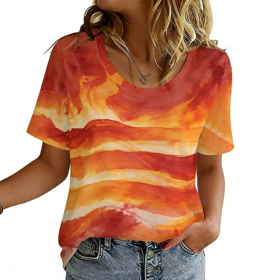 PNTUTB Women's Summer Casual Fashion Tie Dye Print Crew Neck Pullover Loose Comfortable Short Sleeve Tops