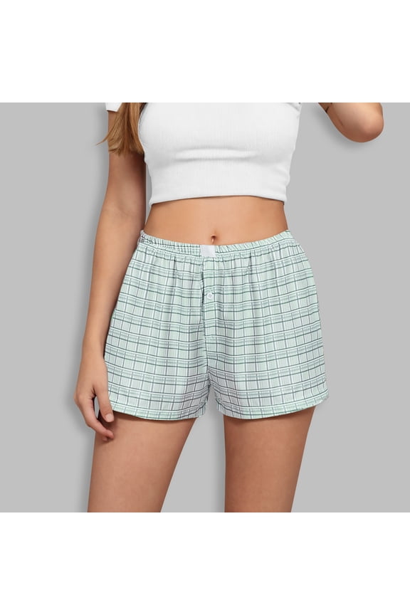 Women's Summer Fashion Plaid Lightweight Breathable Elastic Waist Casual Loose Comfortable Shorts