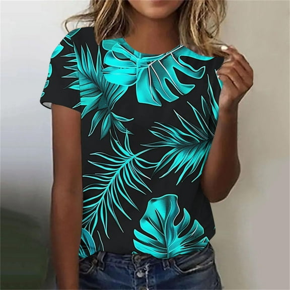 PNTUTB Women's Summer Round Neck Fashion Comfortable Casual Top Printed Short Sleeve Loose T Shirt