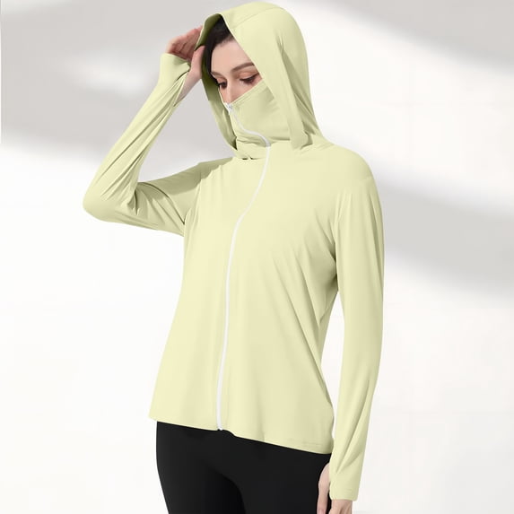 PNTUTB Women's Summer Solid Color Lightweight Breathable Long Sleeve Hooded Casual Sun Protection Clothing