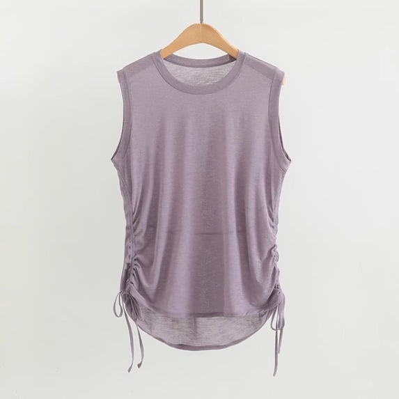 PNTUTB Women's Summer Tank Top,Solid Color Lightweight Breathable Casual Loose Round Neck Sleeveless with Drawstrings on Both Sides