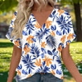 thumbnail image 1 of PNTUTB Women's Summer Versatile Fashionable Print Short Sleeve V Neck Pullover Comfortable Loose T Shirts, 1 of 6