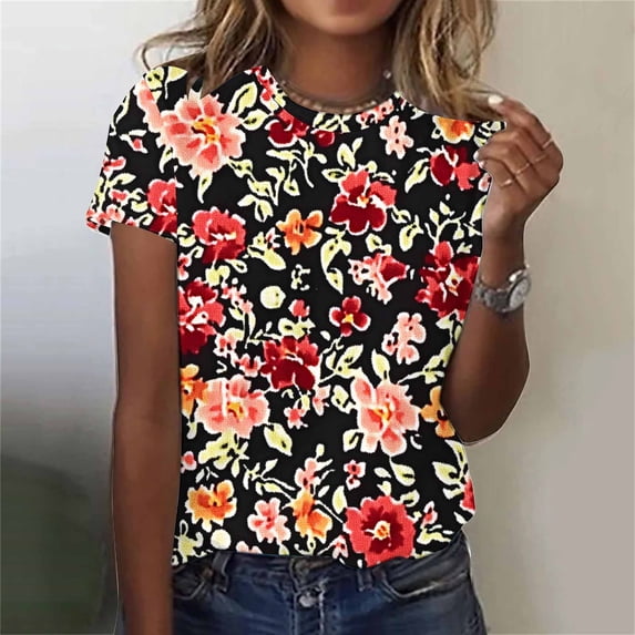 PNTUTB Women's Top Casual Comfortable Summer Round Neck Short Sleeve Loose Basic Fashionable Shirt