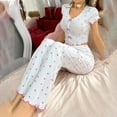 thumbnail image 1 of PNTUTB Women's Two-piece Fashion Bow Heart Print V Neck Cropped Top and Long Pants Slim Comfort Pajama Set, 1 of 6