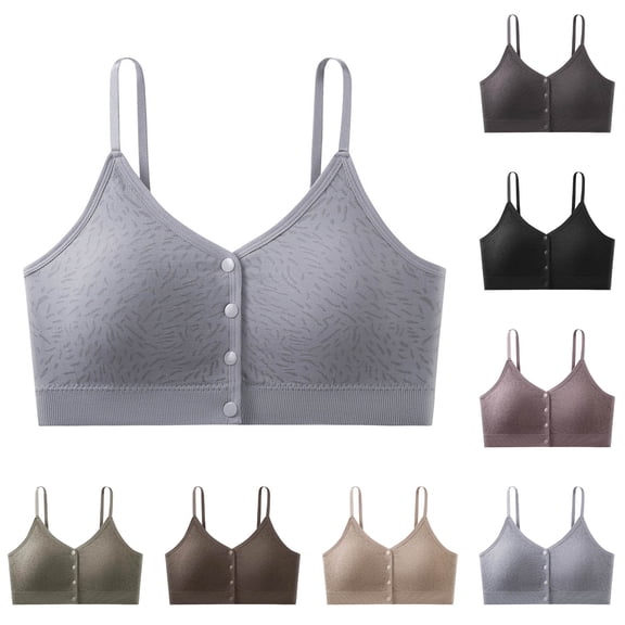 PNTUTB Women's Underwear Solid-Color Spaghetti-Strap Bras Wire-Free Front-Closure Lingerie Side-Bust Control Comfort Back-Flattering Sports Bras
