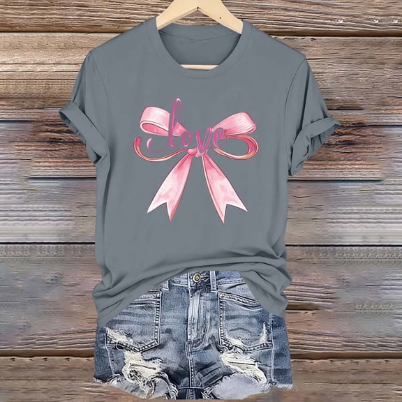 PNTUTB Women's Valentine's Day Fashion Print Casual Versatile Crew Neck Short Sleeve Loose Comfort T Shirts