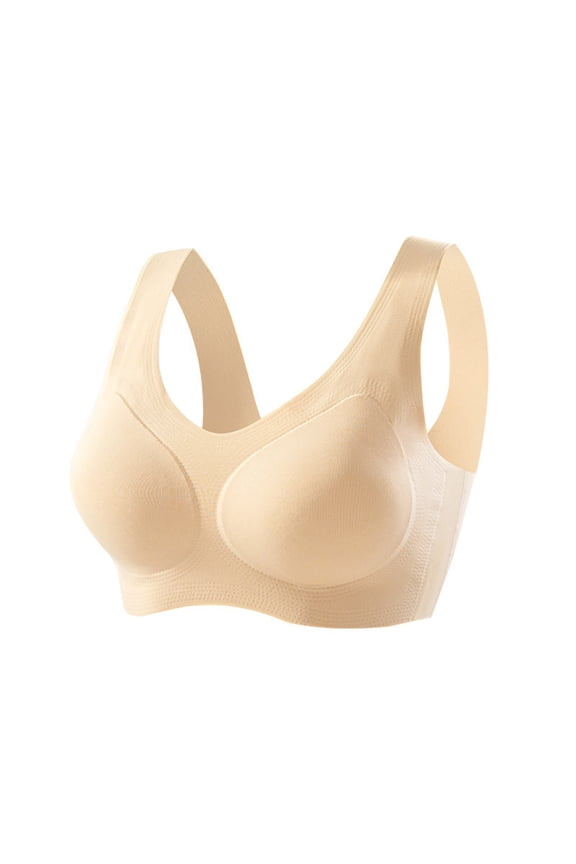 Women's Wide-Strap Comfort Bra,Seamless Wire-Free Fixed Cups Wrap-Around Design No-Hook Closure Shock-Absorbing Gathering Effect Sports Bra