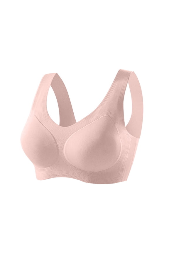 Women's Wide-Strap Comfort Bra,Seamless Wire-Free Fixed Cups Wrap-Around Design No-Hook Closure Shock-Absorbing Gathering Effect Sports Bra