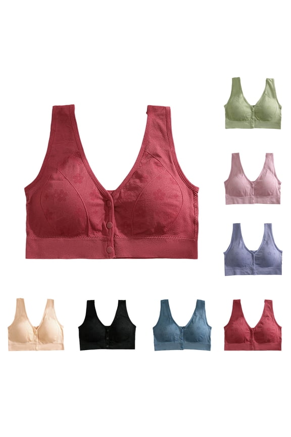 Women's Zero Restriction Bra Solid-Color Wide-Strap Comfort Lingerie Wire-Free Front-Closure Underwear Side-Bust Control Anti-Sagging Bra