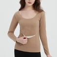 thumbnail image 1 of PNTUTB Womens Fall Solid Color Crew Neck Long Sleeve Stretch Slim Round Neck Undershirt with Pocket, 1 of 5