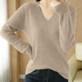 thumbnail image 1 of PNTUTB Womens Solid Color Knit Long Sleeve V Neck Basic Tee Casual Loose Fit Soft Fall Tops Outfits, 1 of 6