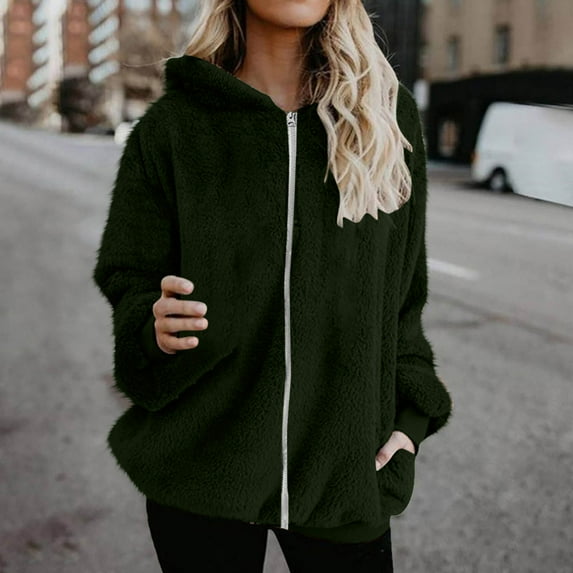 PNTUTB Womens Solid Color Long Sleeve Oversized Pullover Hoodie Double-sided Fleece Jacket Coat with Pockets