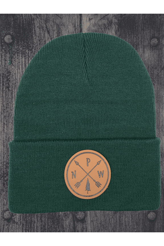 PNW Arrows Beanie With Leather Patch - Forest Green