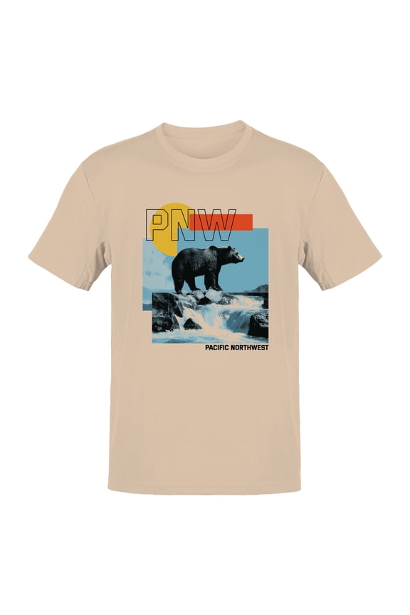 PNW Bear with Scenic Cascade Men's Natural T-shirt