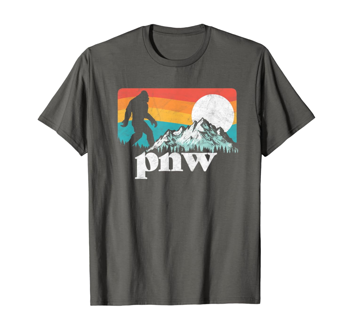 PNW - Pacific Northwest Bigfoot Mountains Retro 80s Graphic T-Shirt ...