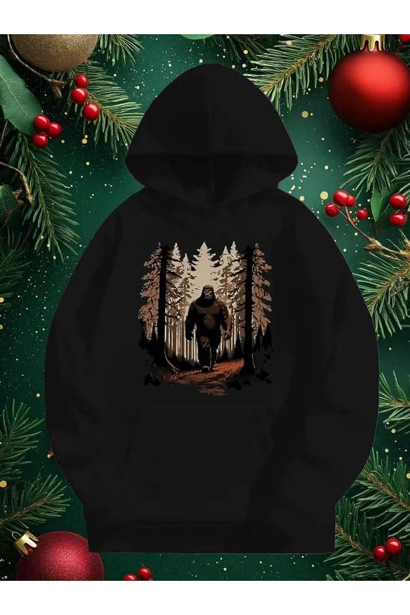 PNW Sasquatch Pine Tree Graphic Zip Up Jacket Full Zip Hoodie Shirt for Men & Women, up to Size 5XL