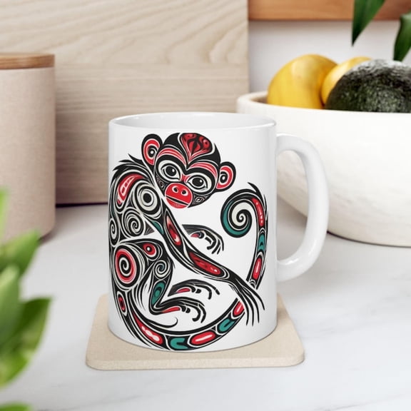 PNW style Monkey, Ceramic Mug, day Coffee Cup, Tea Mug, Unique Office Gift, Cistmas Gift, Secret Santa Gift,.