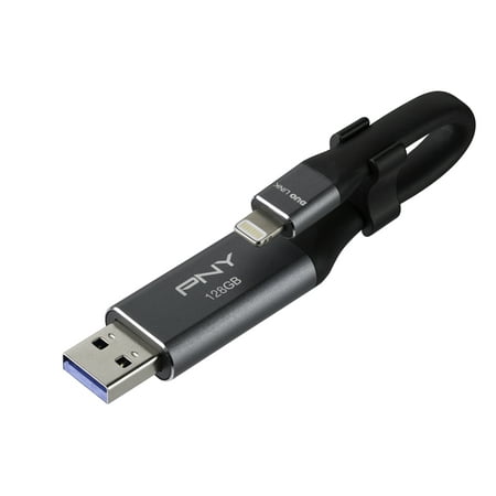 PNY - DUO Link 128GB USB 3.0 OTG Flash Drive for iOS Devices and Computers - Gray