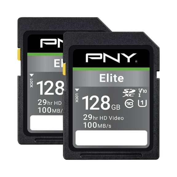 PNY 128GB Elite Class 10 U1 V10 SDXC Flash Memory Card 2-Pack