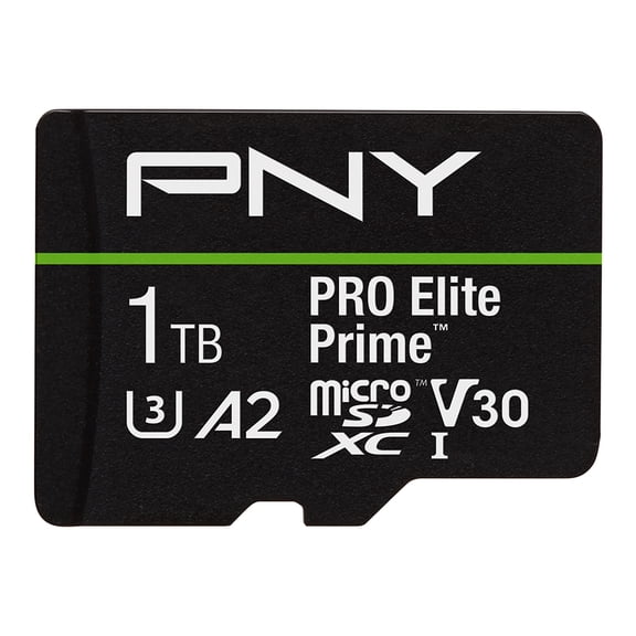 PNY 1TB PRO Elite Prime C10 U3 V30 A2 microSDXC Flash Memory Card Ultra-Fast Speeds, Read 200MB/s, Write 150MB/s, 4K UHD, Full HD, UHS-I, For Smartphones, Drones, Action Cameras