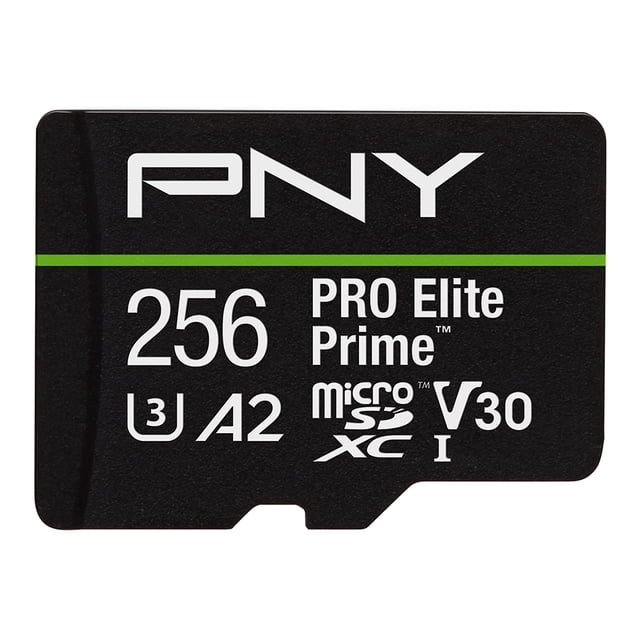 PNY 256GB PRO Elite Prime™ C10 U3 V30 A2 microSDXC Flash Memory Card – Ultra-Fast Speeds, Read 200MB/s, Write 150MB/s, 4K UHD, Full HD, UHS-I, For Smartphones, Drones, Action Cameras