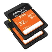PNY 32GB Elite Class 10 U1 V10 SDHC Trail Camera Flash Memory Read Up to 100MB/s, UHS-I, HD Photo & Video, Outdoor Camera, DSLR Camera, Tactile Use, Wildlife Enthusiasts, 2-Pack (Packaging May Vary)