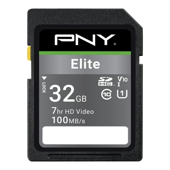 PNY 32GB Elite Class 10 U1 V10 SDHC Trail Camera Flash Memory Card, 100MB/s read, Full HD, UHS-I, SD