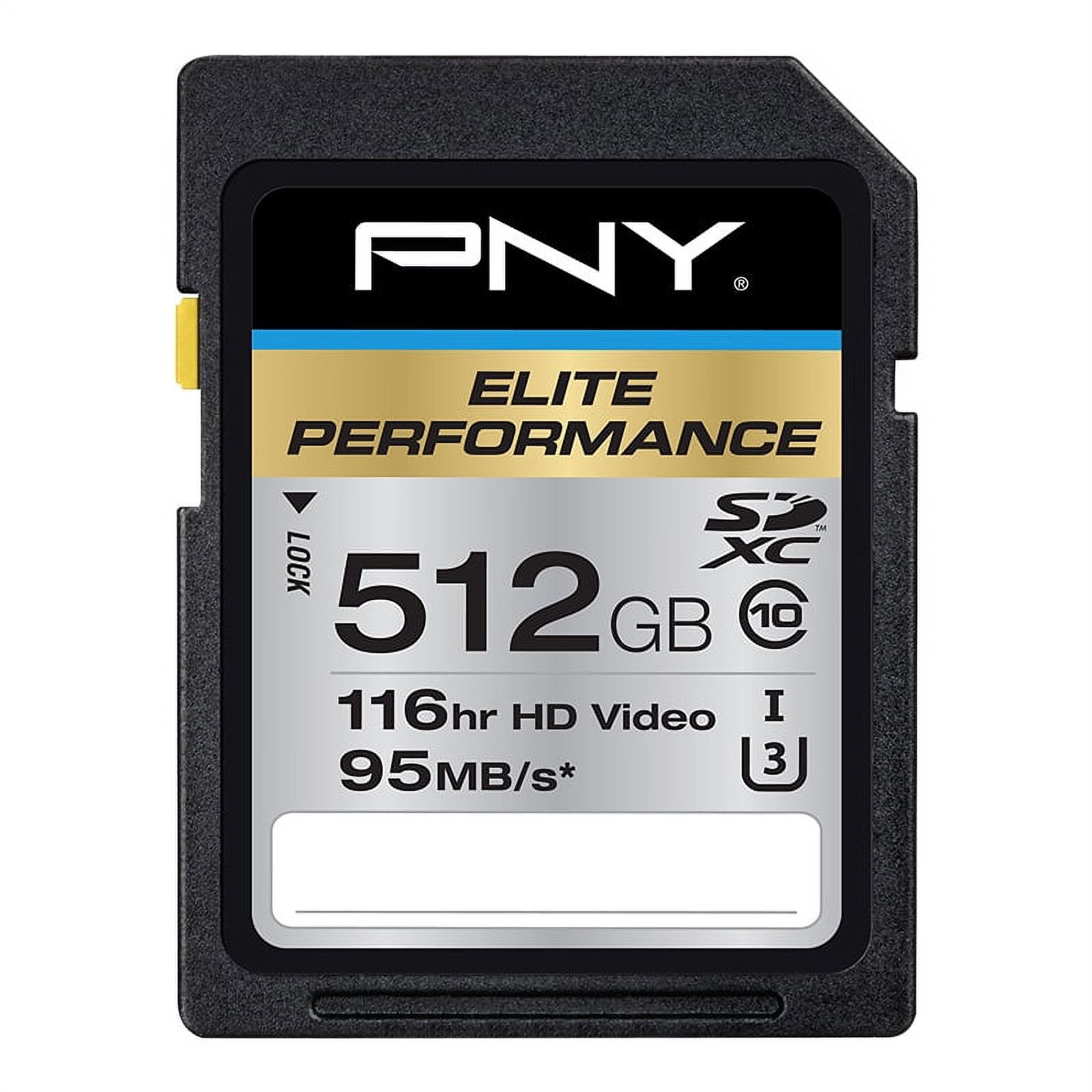 PNY 512GB Elite Performance Class 10 U3 SDXC Flash Memory Card - 95MB/s ...