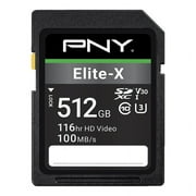 PNY 512GB Elite-X Class 10 U3 V30 SDXC Flash Memory Card - 100MB/s, 4K UHD, UHS-I, Full Size SD