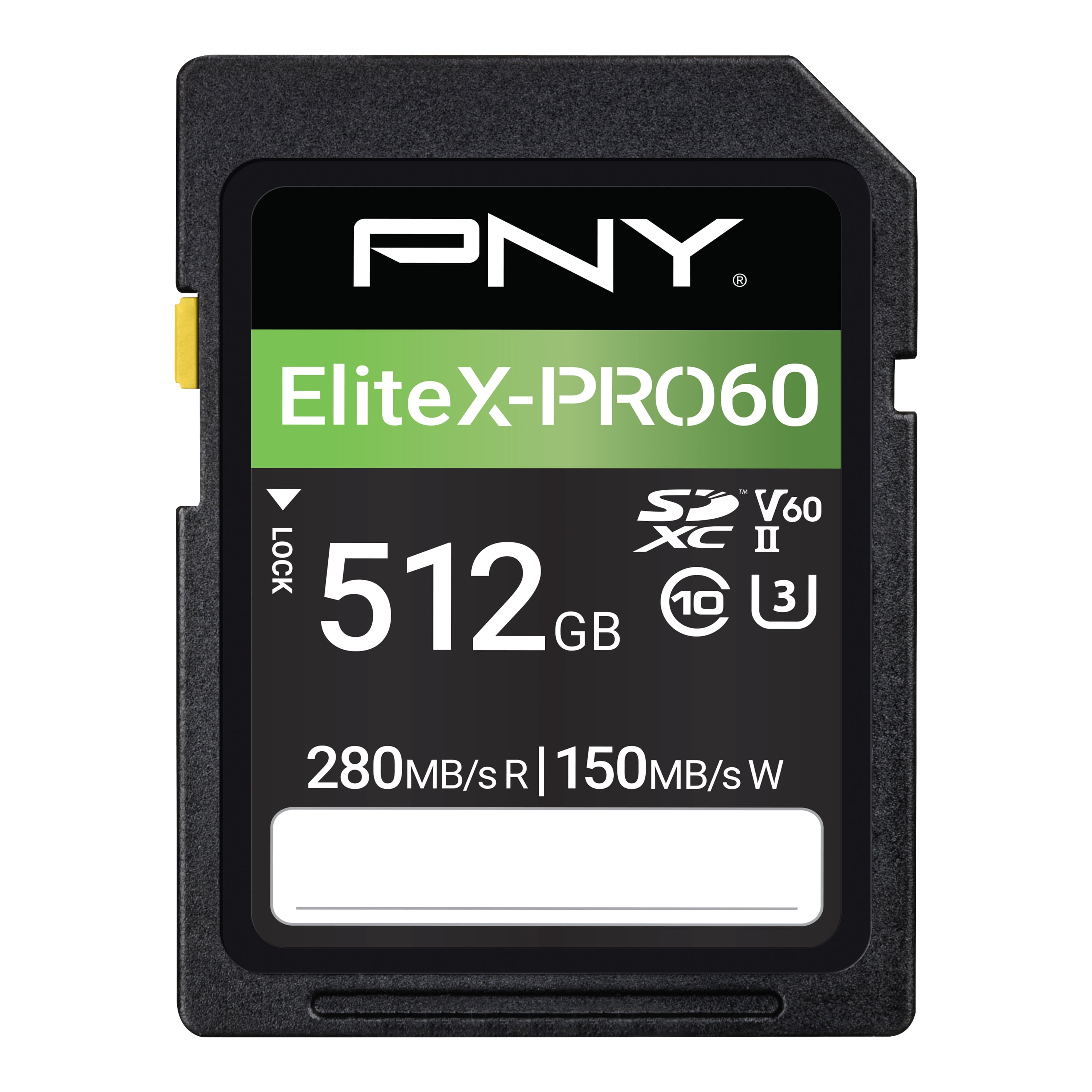 PNY 512GB EliteX-PRO60 Class 10 U3 V60 UHS-II SD Flash Memory Card