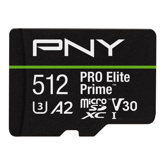 PNY 512GB PRO Elite Prime C10 U3 V30 A2 microSDXC Flash Memory Card  Ultra-Fast Speeds, Read 200MB/s, Write 150MB/s, 4K UHD, Full HD, UHS-I, For Smartphones, Drones, Action Cameras