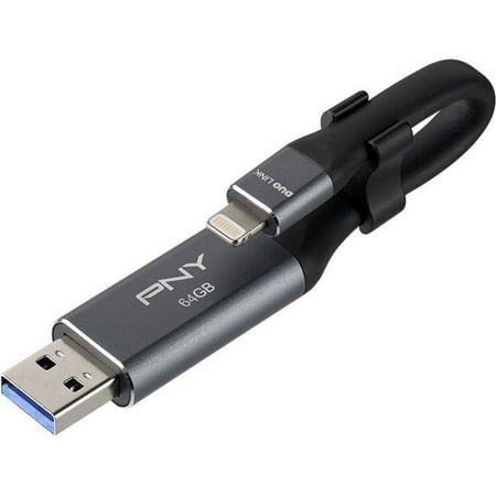 PNY - DUO Link 64GB USB 3.0 OTG Flash Drive for iOS Devices and Computers - Gray