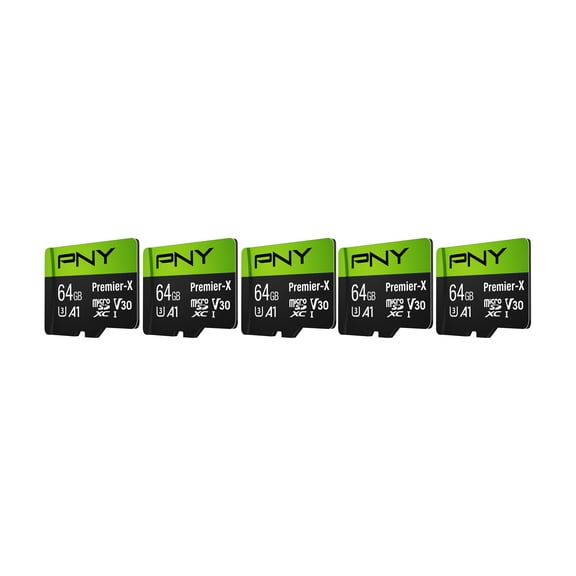 PNY 64GB Premier-X Class 10 U3 V30 microSDXC Flash Memory Card 5-Pack