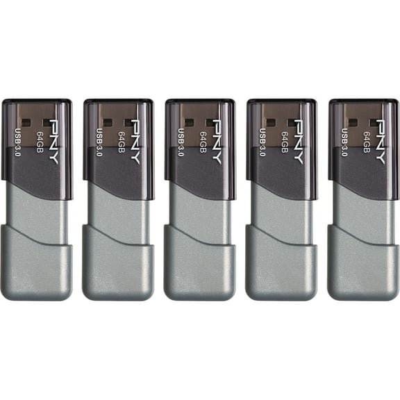 PNY 64GB Turbo Attache USB 3.0 Flash Drive, 5 Pack