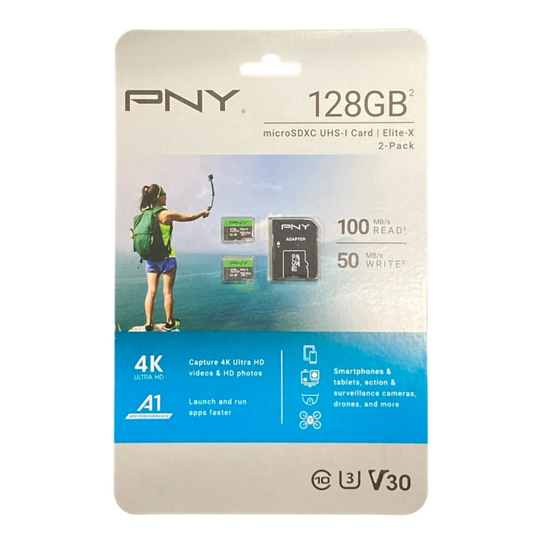 768px x 768px - PNY Elite-X (128GB, 2 Pk) microSDXC USH-I/U3 Class 10 V30, 100MB/s with  Adapter - Walmart.com