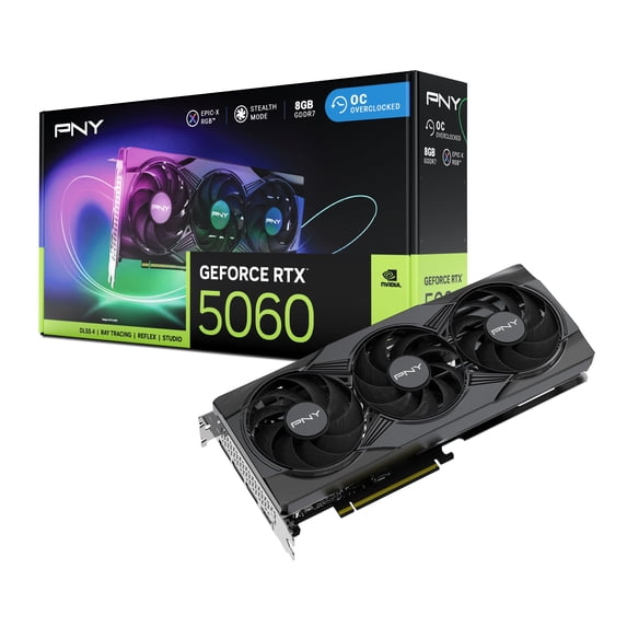 PNY NVIDIA GeForce RTX™ 5060 Epic-X™ ARGB OC Triple Fan, Graphics Card 8GB GDDR7, SFF-Ready, 2-Slot